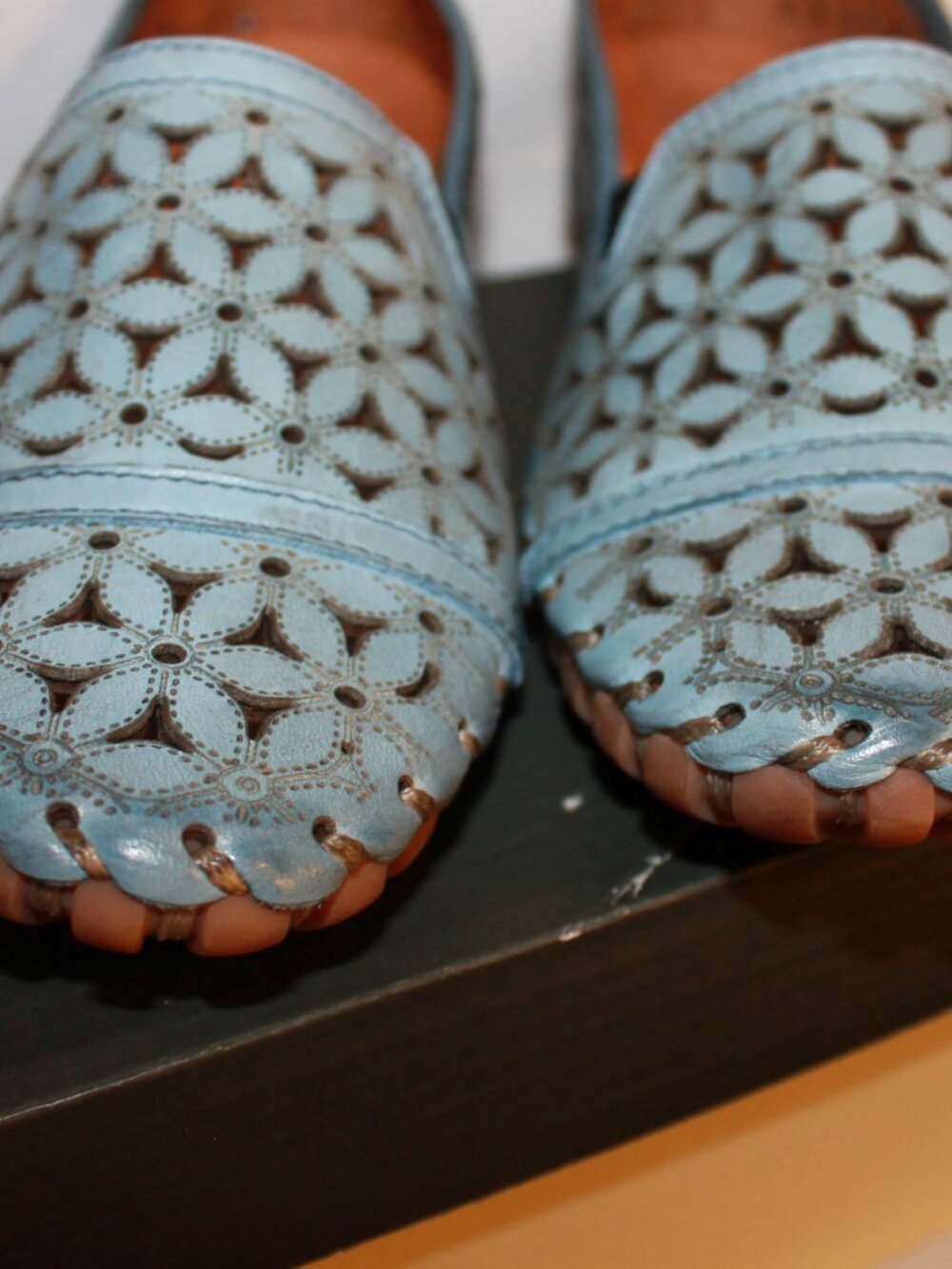 Spring Step Blue Perforated Floral Leather Slip-On Flats - Picture 3 of 4
